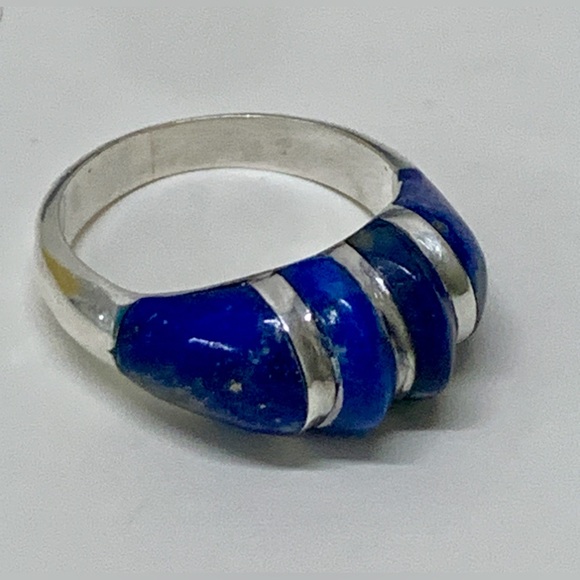 Early 20th Century Antique Art Deco Sterling Silver Lapis Lazuli Ring - Picture 1 of 16